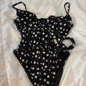 Onia Black Floral Women's One Piece Swimsuit